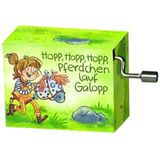 Handkurbel Musikdose Hopp Pferdchen lauf Galopp