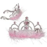 Tiara Krone rosa mit Federn