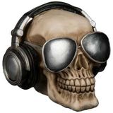 Spardose Totenkopf mit Kopfhörer und Brille