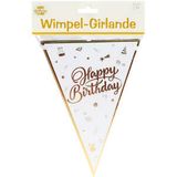 Happy Birthday Wimpel Girlande Weiss-Gold
