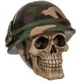 Spardose Totenkopf mit Armyhelm umd Schloss