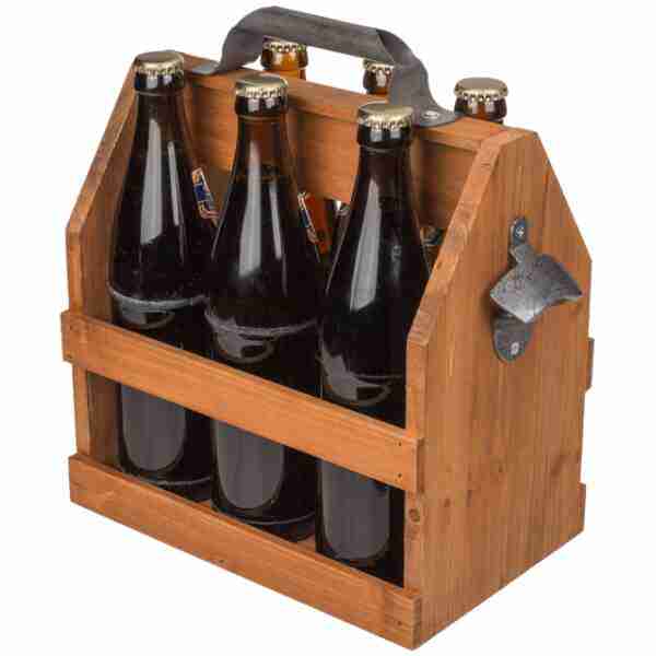 Holz-Flaschenhalter mit Metall-Flaschenöffner