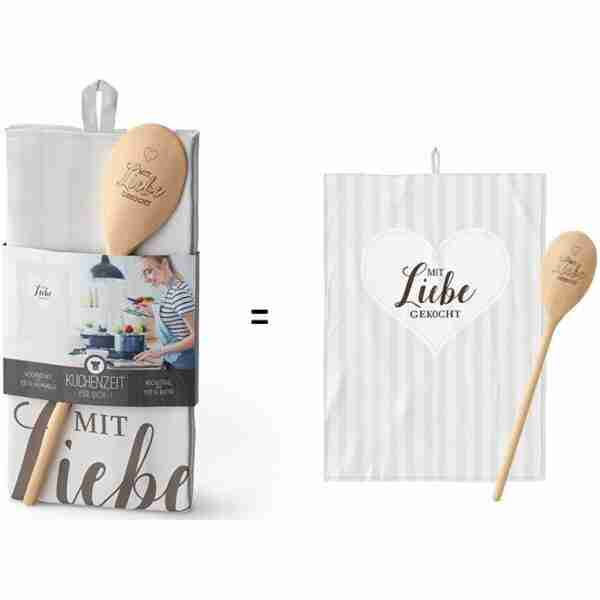 Geschirrtuch und Löffel Mit Liebe gekocht