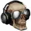 Spardose Totenkopf mit Kopfhörer und Brille