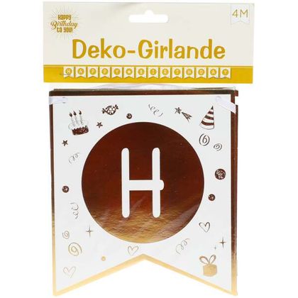 Happy Birthday Banner Girlande Gold-Weiss
