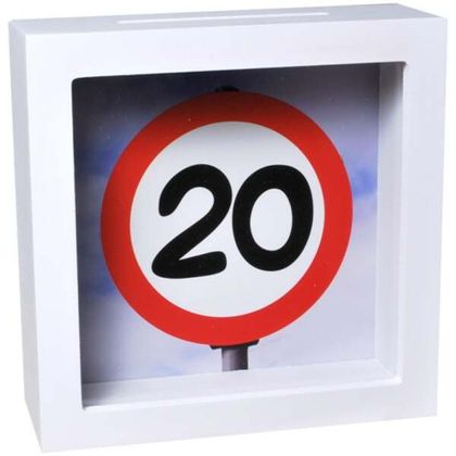 Bilderrahmen-Spardose Verkehrstafel 20 Geburtstag