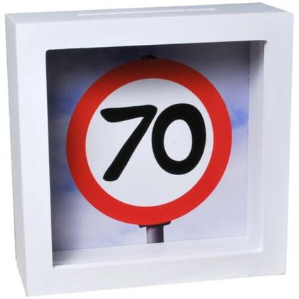 Bilderrahmen-Spardose Verkehrstafel 70 Geburtstag