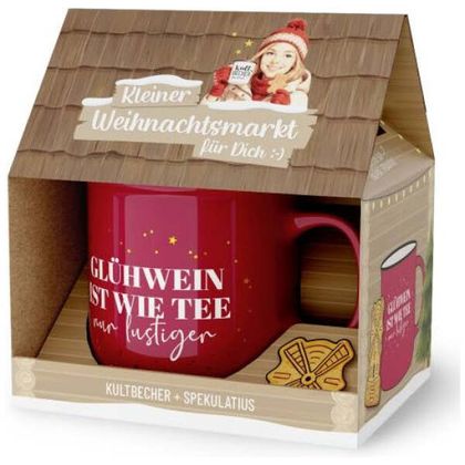 Weihnachtsmarkt Kultbecher und Spekulatius Glühwein ist wie Tee