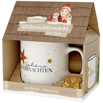 Weihnachtsmarkt Kultbecher und Spekulatius Schöne Weihnachten